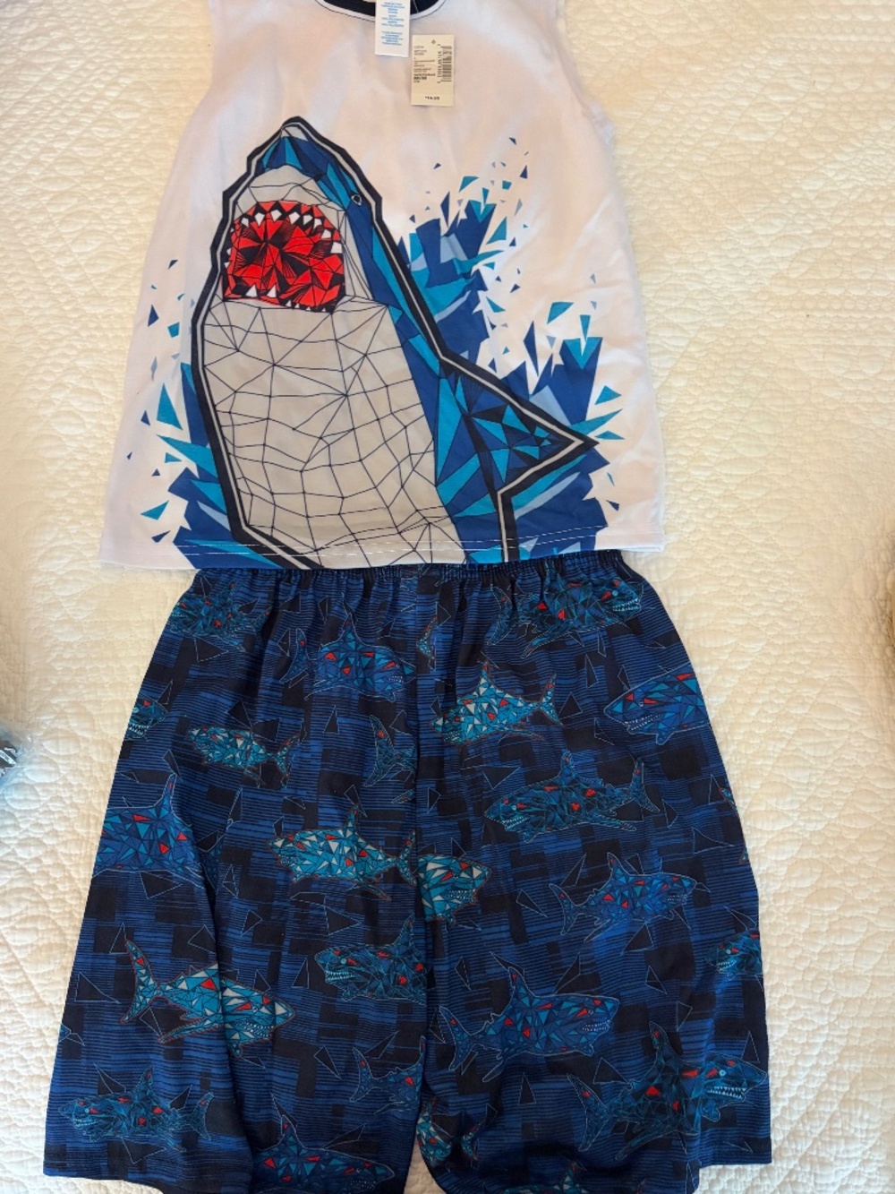 NWT The Children's Place Boys Sz 7/8 Shark Shirt and Shorts Pajamas